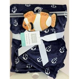 Hudson Baby Security Lovey Blanket Set Clownfish   Nautical Anchor Navy Blue New
